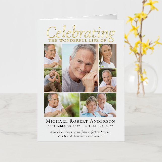 Photo Collage Sympathy Funeral Thank You  Foil Greeting Card (Yellow Flower)
