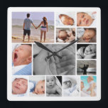 Photo Collage Template Square Wall Clock<br><div class="desc">Photo Collage Template Design .. simply add your own photographs to this great wall clock .. easy to personalize .. customizable photo template clock from Ricaso</div>