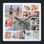 Photo Collage Template Square Wall Clock<br><div class="desc">Photo Collage Template Design .. simply add your own photographs to this great wall clock .. easy to personalize .. customizable photo template clock from Ricaso</div>