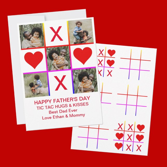 Photo Collage Tic Tac Toe Hugs Kisses Fathers Card (Creator Uploaded)