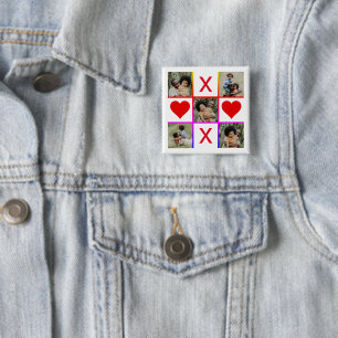 Photo Collage Tic Tac Toe Hugs Kisses Fathers Day 2 Inch Square Button