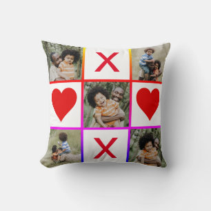 Photo Collage Tic Tac Toe Hugs Kisses Fathers Day Throw Pillow