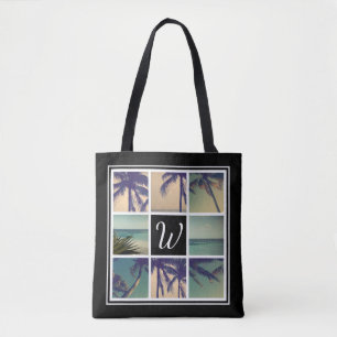 Photo collage tote bag with custom name monogram