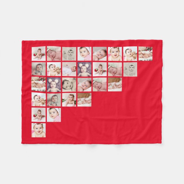 Photo Collage Unique Personalized Custom 28 Images Fleece Blanket (Front (Horizontal))