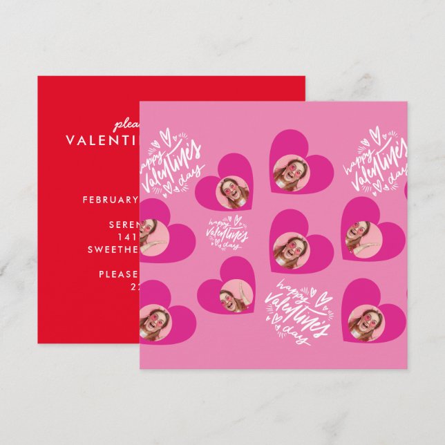 Photo Collage Valentine's Day Hot Pink Party Invitation (Front/Back)