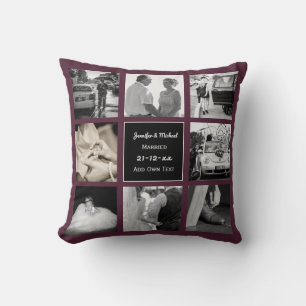 PHOTO COLLAGE Wedding Vow Renewal Anniversary AUB Throw Pillow
