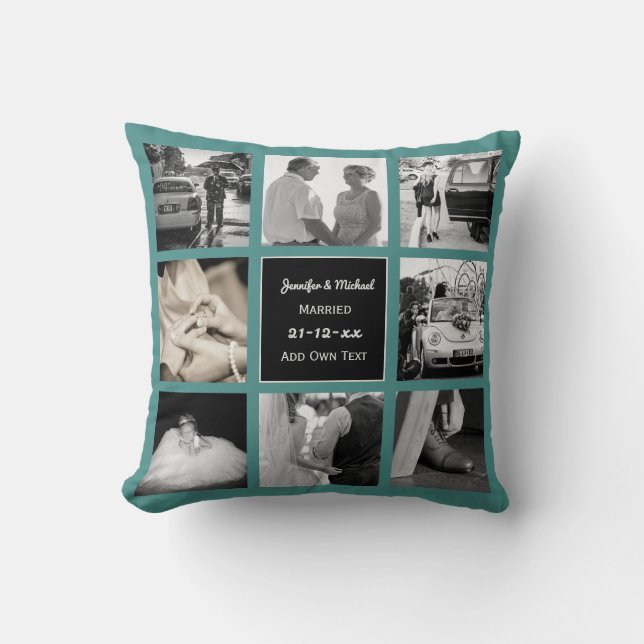 PHOTO COLLAGE Wedding Vow Renewal or Anniversary T Throw Pillow (Front)