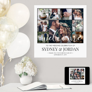 Photo Collage Wedding Welcome Script Modern Square Poster