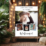 Photo collage white birthday party welcome poster<br><div class="desc">Create your own unique photo collage. Use four,  4 of your favourite photo. Personalize and add a name and age. White background,  black text.</div>