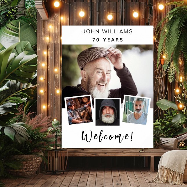 Photo collage white birthday party welcome poster (Creator Uploaded)