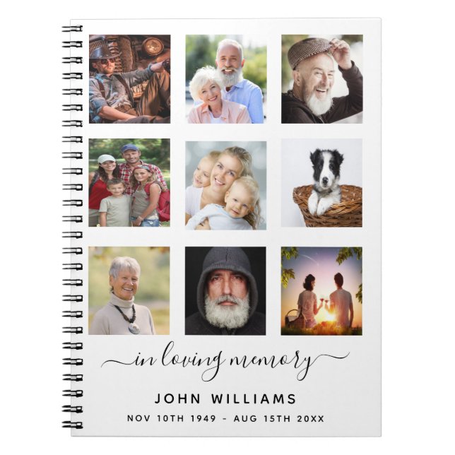 Photo collage white memorial funeral guestbook notebook (Front)