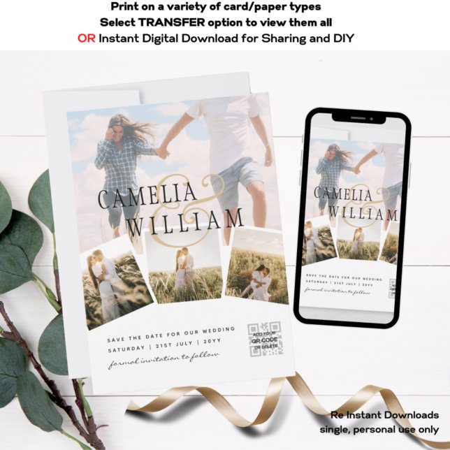 Photo Collage White Print or Digital Wedding  Invitation (Creator Uploaded)