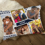 Photo Collage with 5 Pictures Blue and White Mom Accent Pillow<br><div class="desc">Personalized pillow with 5 of your favourite photos for Mom. Your pictures are set against a modern geometric pattern in midnight blue and white. MOM is lettered in white typography and the template is set up ready for you to edit this (to Mama or Mum for example). You can also...</div>