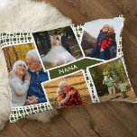 Photo Collage with 5 Pictures Green and White Nana Accent Pillow<br><div class="desc">Personalized pillow with 5 of your favourite photos for Nana. Your pictures are set against a modern geometric pattern in olive green and white. NANA is lettered in white typography and the template is set up ready for you to edit this (to Grandma or Mimi for example). You can also...</div>