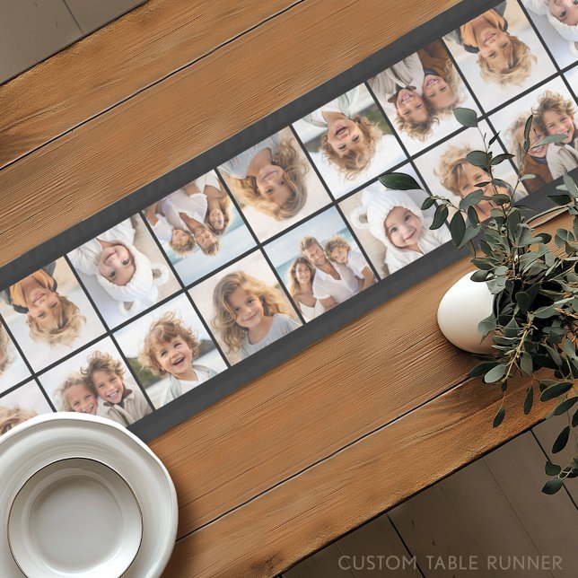 Photo Collage with 6 Photos Facing 2 Ways - Black Short Table Runner (Custom Photo Table Runner - Instant Photo Collage)