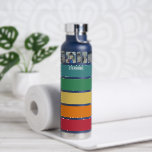 Photo Collage with 8 Photos Colourful Retro Stripe Water Bottle<br><div class="desc">Make sure you crop your photos into squares before uploading. This modern grid design includes some colour blocks and a place for a name or monogram. The clean lines and rounded corners make a modern look. For advanced users, you can click on the edit/customize button and change the colours of...</div>