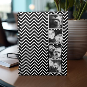 Photo Collage with Black and White Chevron Pattern Notebook