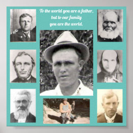 Photo Collage with Fathers Quote Teal Poster
