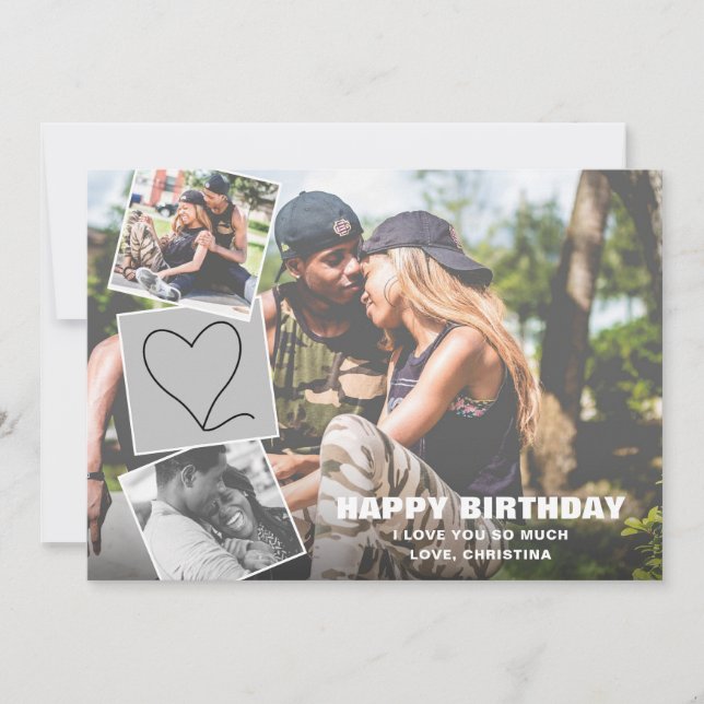 Photo Collage with Heart Happy Birthday Card (Front)