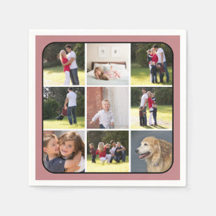 Photo collage with nine photos, dusty rose border napkin