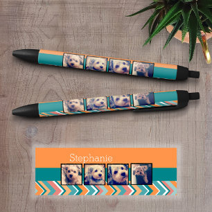 Photo Collage with Orange and Teal Chevrons Black Ink Pen