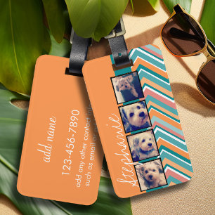 Photo Collage with Orange and Teal Chevrons Luggage Tag
