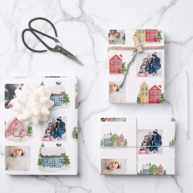 Photo Collage with snowy houses Wrapping Paper Sheet (Front)