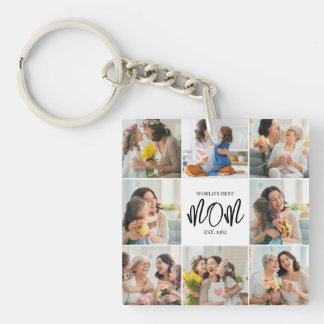 Photo Collage World's Best Mom | 8 Photo Keychain