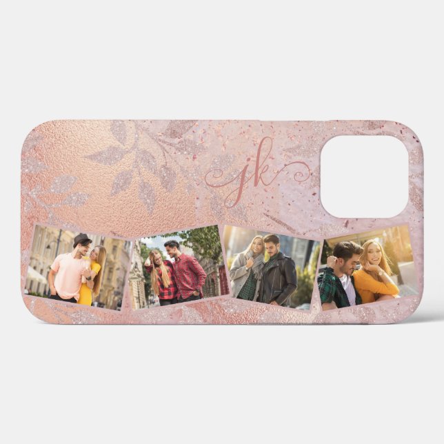 Photo Collage Zig Zag Rose Gold Leaf Horizontal Case-Mate iPhone Case (Back (Horizontal))