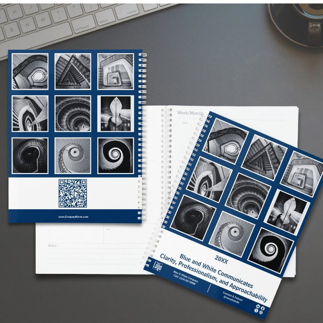 Photo Collector Bleu Blanc Planificateur pour peti (Photo Collage Blue White Small Business Planner)