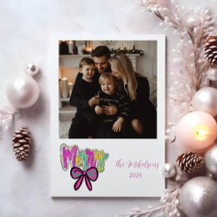 Photo Colorful Merry Bow Christmas Holiday Card