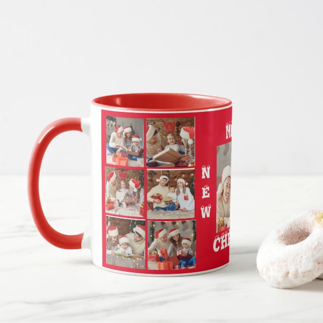 PHOTO COMPLÈTE COLLAGE MERRY CHRISTMAS MUG RED COL (Avec donut)