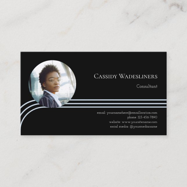 Photo Consultant Light Blue Black Business Card (Front)