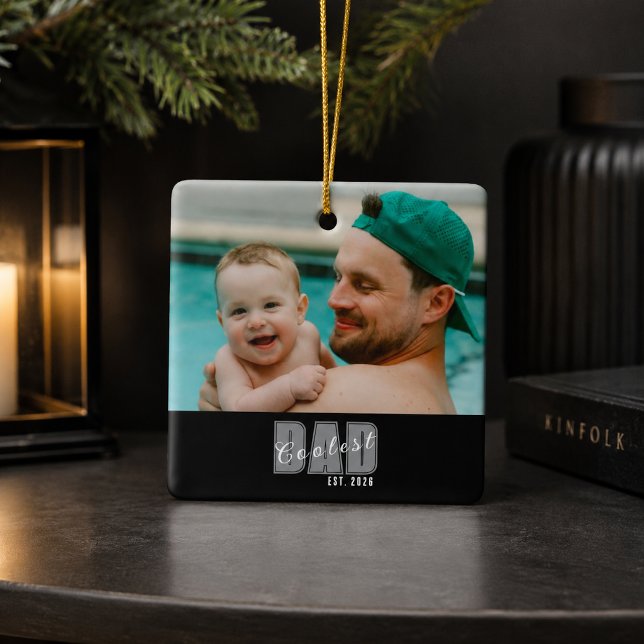 Photo Coolest Dad Est. Custom Year - Dad Gift Ceramic Ornament (Creator Uploaded)