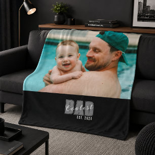Photo Coolest Dad Est. Custom Year - Dad Gift Sherpa Blanket