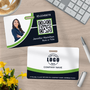 Photo Corporate Employee Name QR Code Green Badge