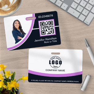 Photo Corporate Employee Name QR Code Purple Badge