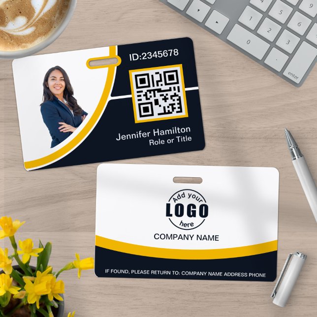 Photo Corporate Employee Name QR Code Yellow Badge (Creator Uploaded)