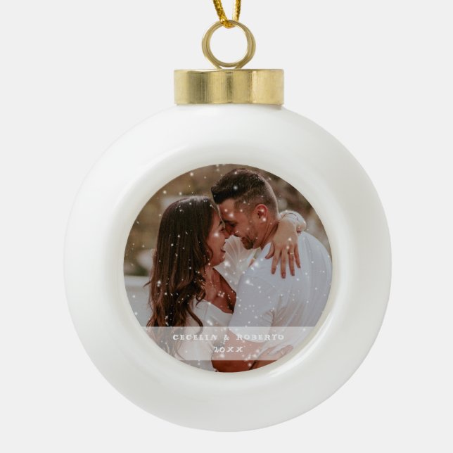 Photo Couple Noël Flocon de neige Ornement encadré (Devant)