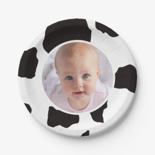 Photo Cow Print Birthday Paper Plate
