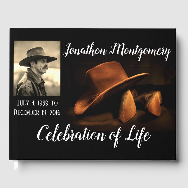 Photo, Cowboy Hat and Boots Celebration of Life Guest Book (Front)