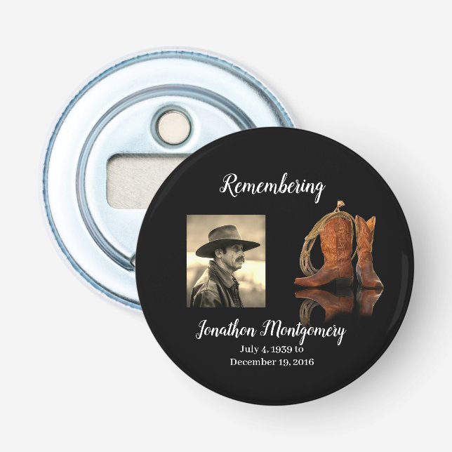 Photo, Cowboy Hat and Rope Memorial  Bottle Opener (Front)
