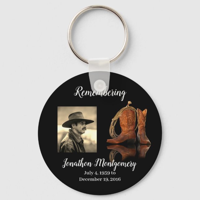 Photo, Cowboy Hat and Rope Memorial Keychain (Front)