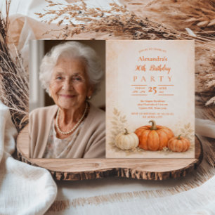 Photo Cozy Pumpkin Garden 90th Birthday Invitation