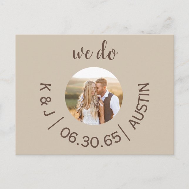 Photo Cream We Do Wedding Save the Date Postcard (Front)