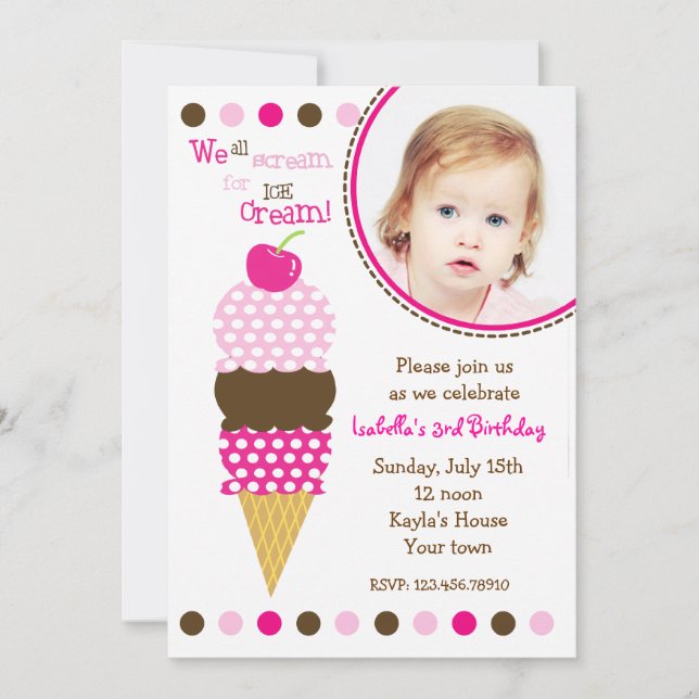 Photo Crème de glace Invitations pour la fête d'an (Devant)