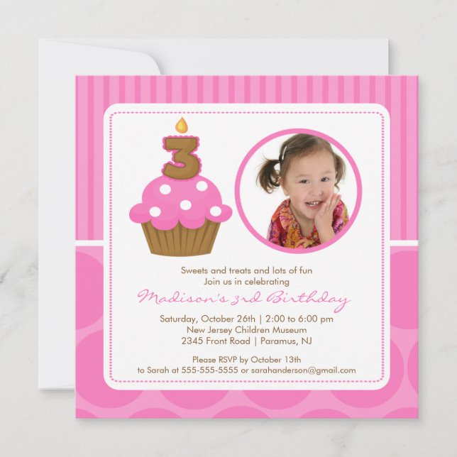 Photo Cupcake Invitation d'anniversaire 3e Anniver (Devant)