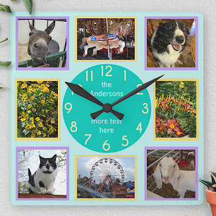 Photo Custom 8 Picture Personalized Colour Block Square Wall Clock