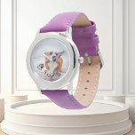 Photo Custom Dog Cat Pet Name Monogram Watch<br><div class="desc">This design may be personalized in the area provided by changing the photo and/or text. Or it can be customized by clicking Personalize this Template and then choosing the click to customize further option and delete or change the colour of the background, add text, change the text colour or style,...</div>