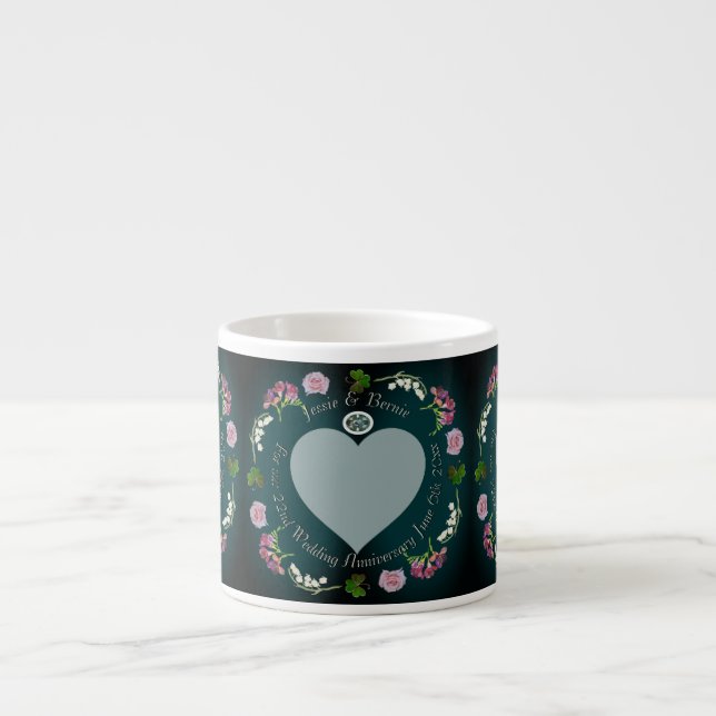 Photo Custom Floral Heart Wedding Anniversary    B Espresso Cup (Front)